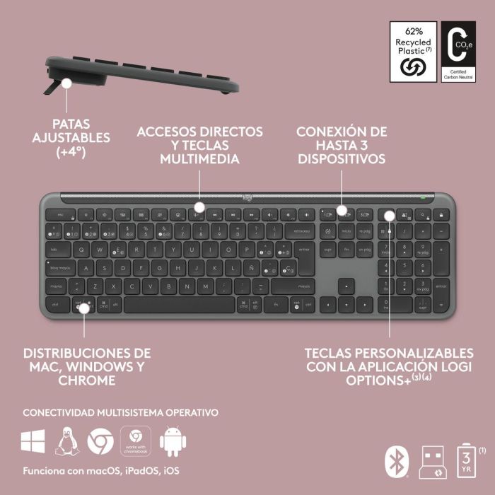 Logitech Teclado Inalámbrico K950 Negro Multidispositivo Bluetooth y USB 3 Logitech Teclado Inalámbrico K950 Negro Multidispositivo Bluetooth y USB 3