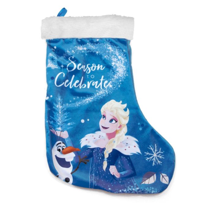 Safta Memories Calcetín Papa Noel Navideño Disney Frozen II 42cm Microfibra Blanco Azul para Colgar y Llenar de Regalos de Navidad