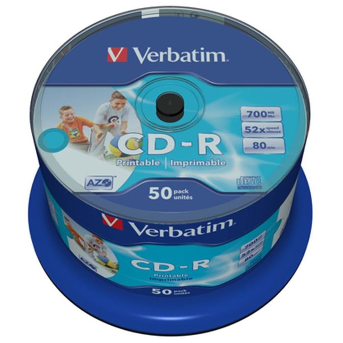 Verbatim Cd-R Azo, 700Mb, 52X, 50 Unidades, Superficie Wide Inkjet Printable 23-118 mm 1 Verbatim Cd-R Azo, 700Mb, 52X, 50 Unidades, Superficie Wide Inkjet Printable 23-118 mm 1