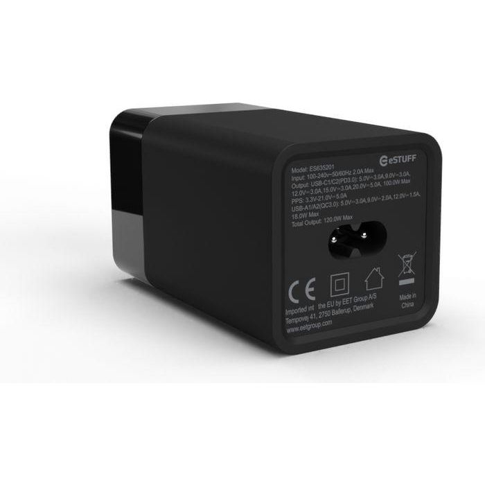 eSTUFF 120W 4-port PD GaN Multi Charger - 2 USB-C + 2 USB-A Ports 5 eSTUFF 120W 4-port PD GaN Multi Charger - 2 USB-C + 2 USB-A Ports 5