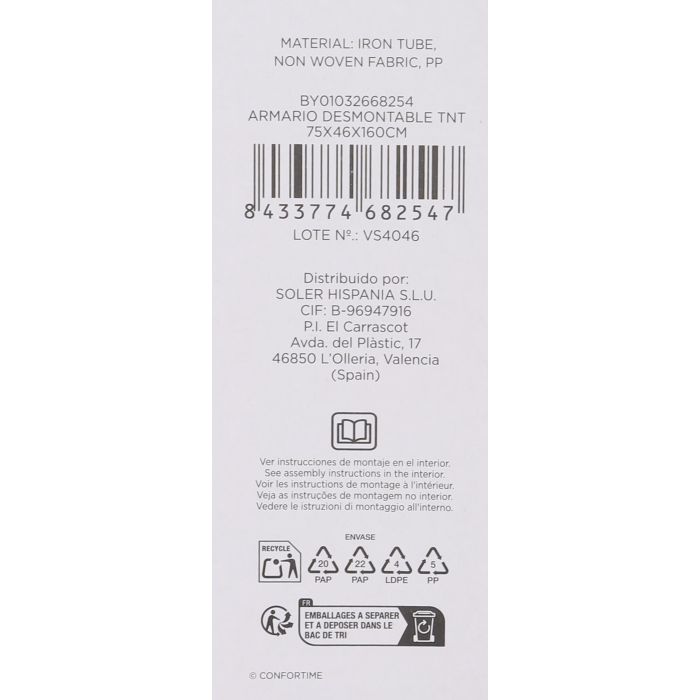 Armario Desmontable TNT 75x46x160 cm Confortime (4 Unidades) 6