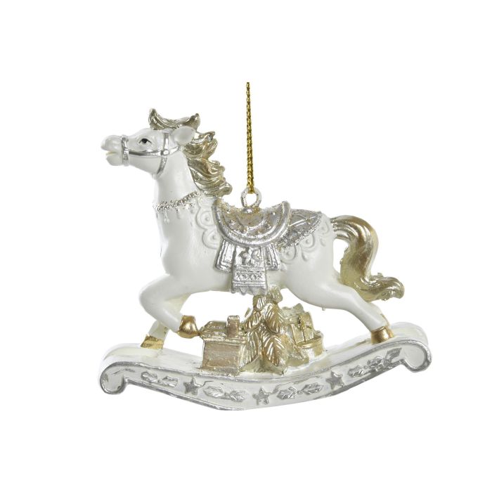 DKD Home Decor Adorno Colgante Navidad Caballo Moderno Resina Crema Dorado 2x8x8 cm (LaxAnxAl) Set 12 Unidades 2