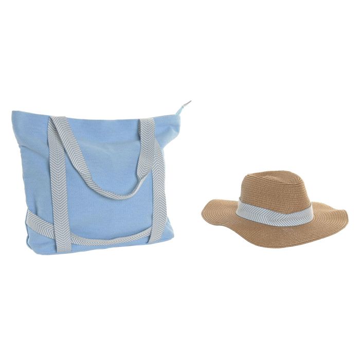 DKD Home Decor Bolso Mediterraneo Azul Coral Poliester Algodon 46 x 10 x 38 cm Set de 2 (4 Unidades)