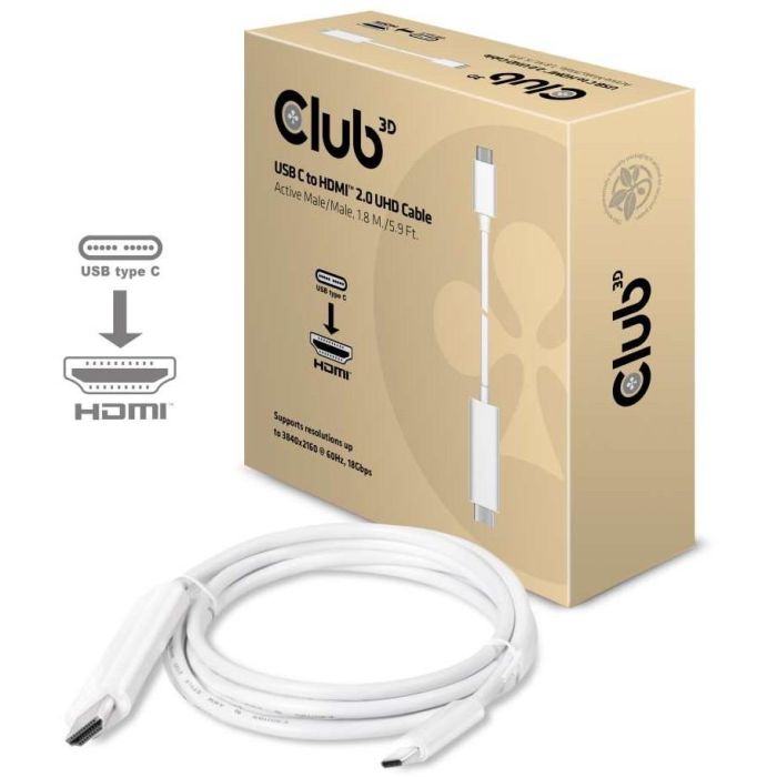 Club3D Cable USB 3.1 Tipo C a HDMI 2.0 UHD 1.8m Activo Macho/Macho 1 Club3D Cable USB 3.1 Tipo C a HDMI 2.0 UHD 1.8m Activo Macho/Macho 1