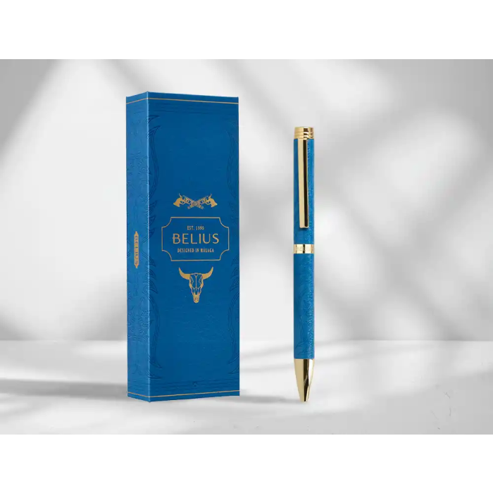 Belius Wild West Bolígrafo Aluminio Azul Marino Dorado Tinta Azul Caja Diseño 9