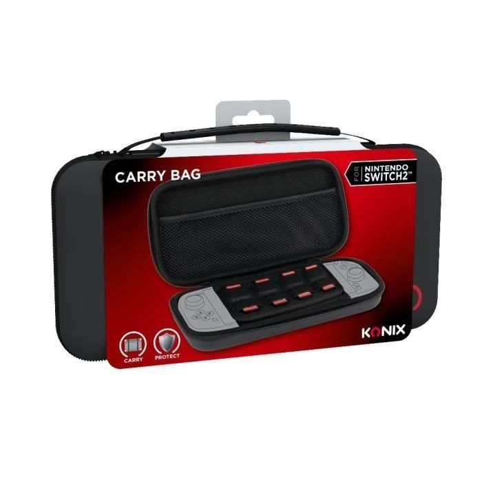 Konix 3328170304351 Estuche protector y de transporte para Consola Nintendo Switch 2, con red para accesorios y 8 compartimentos para juegos, Negro 5
