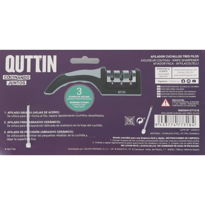 Quttin Afilador de Cuchillos Prb de Tres Filos, 21.5 x 5 x 5.6 cm, 140 g (12 Unidades) 10