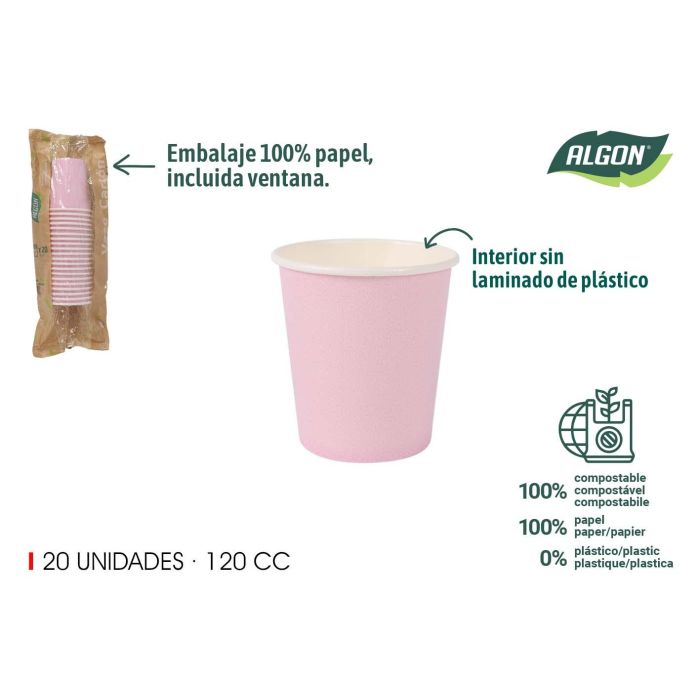 Algon Set de 20 Vasos de Cartón Rosa Baby 120 cc (24 Unidades) Algon Set de 20 Vasos de Cartón Rosa Baby 120 cc (24 Unidades)