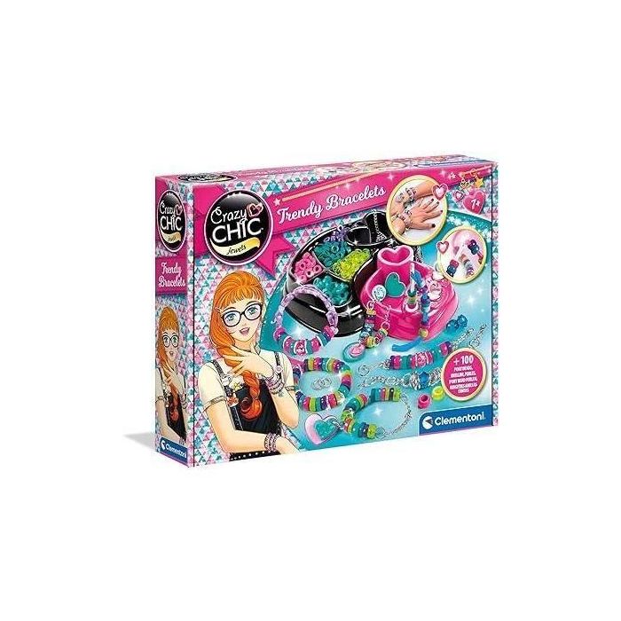Clementoni Crazy Chic - Pulseras Multicolores para Niñas - Kit de Creación de Joyas DIY con Perlas - Juego Creativo Infantil +7 Años