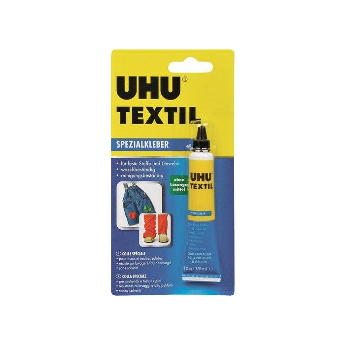 Uhu Pegamento Textil Especial sin Disolventes, Tubo 20 gr, Lavable 90°C para Algodón, Vaquero, Fieltro