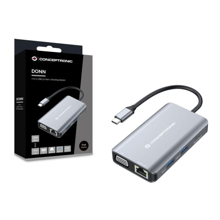 Conceptronic DONN21G Docking Station 7 en 1 USB 3.2 Gen 1, HDMI, VGA, LAN GbE, USB-A 3.0 x 3, USB PD 100 W 1 Conceptronic DONN21G Docking Station 7 en 1 USB 3.2 Gen 1, HDMI, VGA, LAN GbE, USB-A 3.0 x 3, USB PD 100 W 1