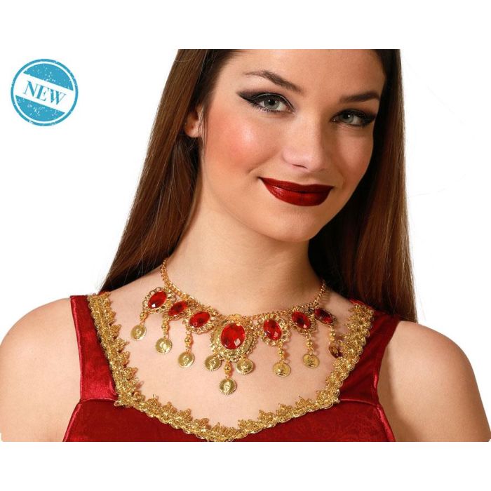 Collar Dorado Brillantes Rojo Mujer Adulto