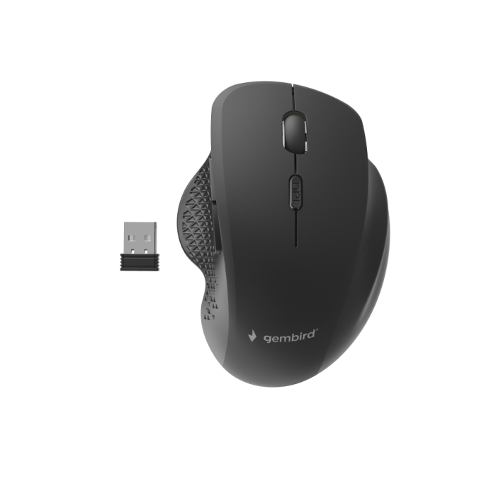 Gembird MUSW-6B-02 Ratón de Oficina Inalámbrico RF Óptico de 1600 DPI para Mano Derecha, con 6 Botones y Rueda de Desplazamiento, Color Negro