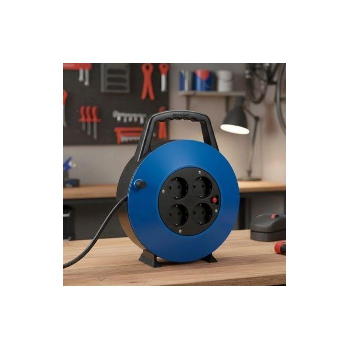 Phasak BN 3411 Regleta Enrollable 4 Tomas de Corriente Cable 10m Azul 1