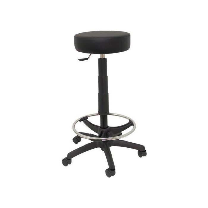 Taburete Piqueras Y Crespo Tolosa Giratorio Regulable En Altura Reposapies Cromado Asiento Y Respaldo Tapizado Similpiel Negro