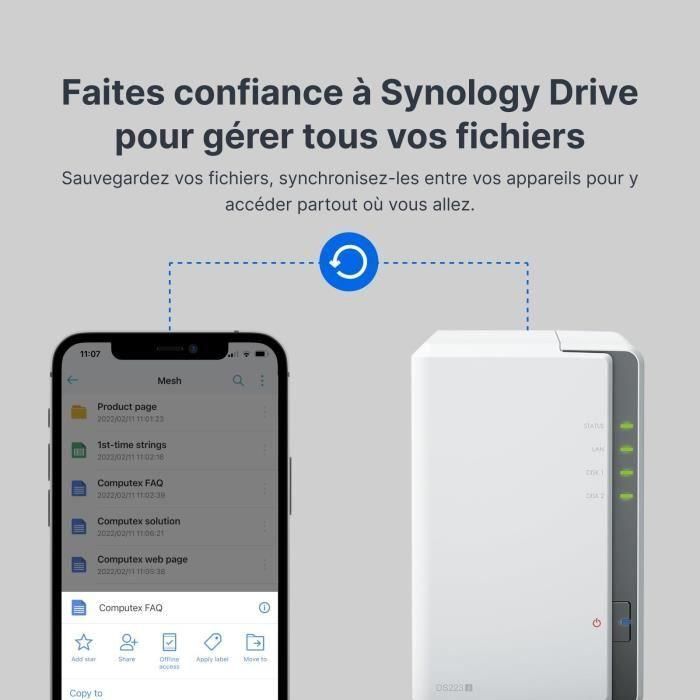 Synology DS223J NAS DiskStation 2 Bahías para Discos 3.5"/2.5" 1GB DDR4 Servidor Almacenamiento Nube Privada Torre 3 Synology DS223J NAS DiskStation 2 Bahías para Discos 3.5"/2.5" 1GB DDR4 Servidor Almacenamiento Nube Privada Torre 3