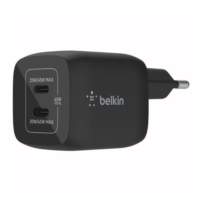 Belkin WCH011VFBK Cargador Pared USB-C GaN 45W Doble Puerto Negro para Carga Rápida de Móviles y Tablets