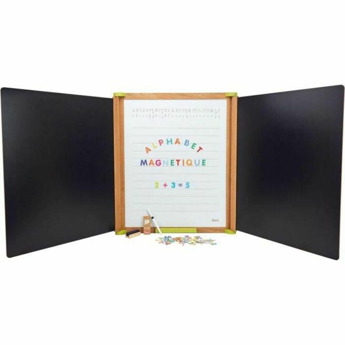 Jeujura Pizarra Tríptico Grande de Madera Magnético con 76 Caracteres, Tizas y Borrador 153x66 cm para Niños +3 Años