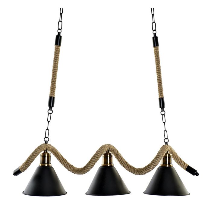 DKD Home Decor Lámpara de Techo Loft Negra y Natural, de Metal y Cuerda, 3 Bombillas E27 50W, 18x20x85cm