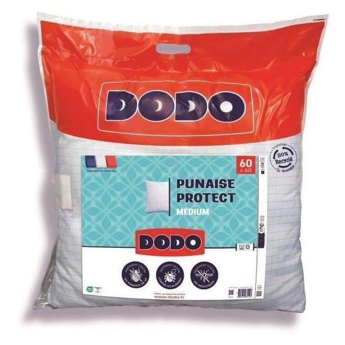 Almohada mediana DODO 60x60 cm - Protección antiinsectos y antiácaros - 550 gr - Blanco - Hecho en Francia 3 Almohada mediana DODO 60x60 cm - Protección antiinsectos y antiácaros - 550 gr - Blanco - Hecho en Francia 3