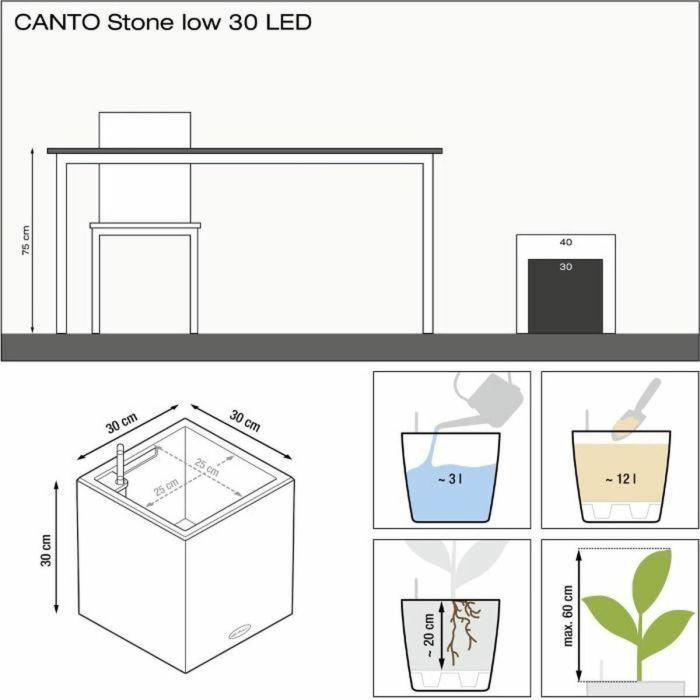 Macetero LECHUZA Canto Stone Cube 30 - kit LED completo, blanco cuarzo 3