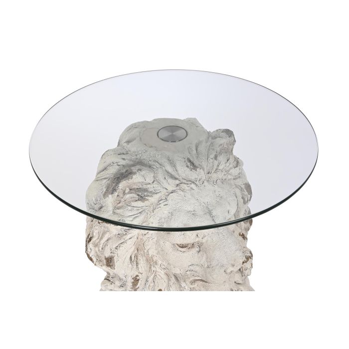 DKD Home Decor Mesita Auxiliar Neoclasica Desmontable Blanco 52x44x72 cm, de Magnesia y Cristal con Detalle León 2