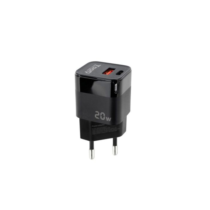 TooQ TQWC-QCPD20 Cargador de Pared Universal 20W USB-C Power Delivery y USB-A Quick Charge Carga Rápida Negro