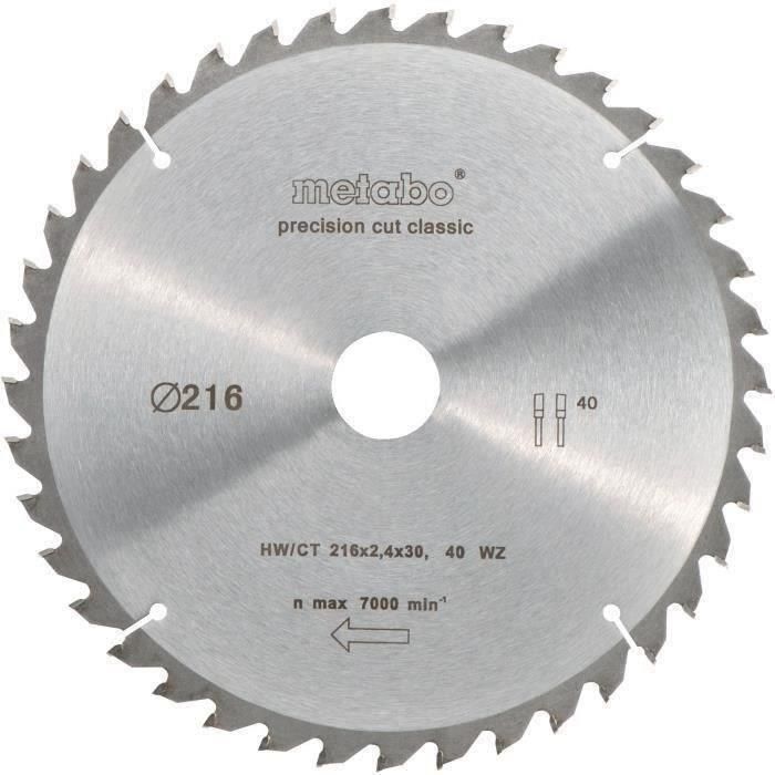 Metabo Hoja de sierra circular de corte de precisión, 216 mm, 40 dientes para inglete y sierras radiales, para madera, aglomerado y MDF