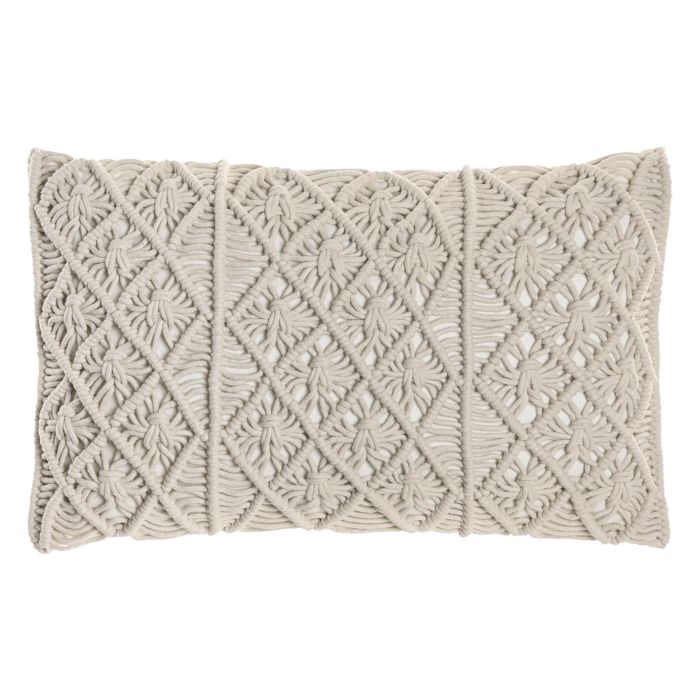 DKD Home Decor Cojín Boho India 24 Crudo 30 x 50 cm Algodón Macramé Hecho a Mano (2 Unidades)