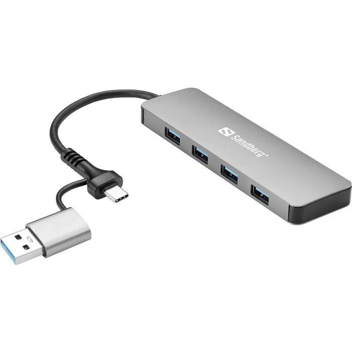 Sandberg Hub de Aluminio Compacto que Amplía 4 Puertos USB 3.0 para Ordenadores USB-C y USB-A, Plug & Play 0 Sandberg Hub de Aluminio Compacto que Amplía 4 Puertos USB 3.0 para Ordenadores USB-C y USB-A, Plug & Play 0