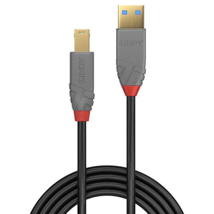 Lindy Cable USB 3.2 Gen 1 Tipo A a B 3m Anthra Line - 5Gbps, Triple Blindado, Conectores Bañados en Oro, Rendimiento Fiable 1
