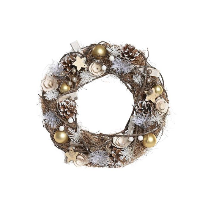 Corona de Navidad DKD Home Decor Natural Dorado Marrón Piñas (34 x 34 x 8 cm) Corona de Navidad DKD Home Decor Natural Dorado Marrón Piñas (34 x 34 x 8 cm)