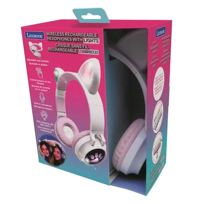 Lexibook Auriculares Inalámbricos Orejas 2 En 1 Bluetooth 5.0 o Cable con Luces LED para Niños 4 Lexibook Auriculares Inalámbricos Orejas 2 En 1 Bluetooth 5.0 o Cable con Luces LED para Niños 4