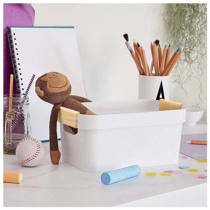 Inde Cesta Multiusos de Plástico con Asas de Madera Confortime, Dimensiones 26.8 cm x 17.3 cm x 12.6 cm 2