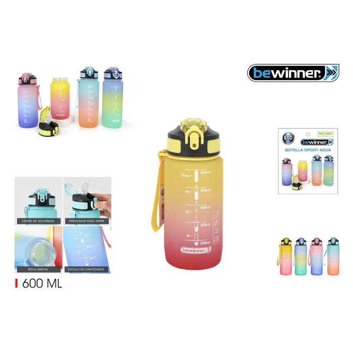 Bewinner Botella Sport Agua Multicolor 600 ml (12 Unidades) 0 Bewinner Botella Sport Agua Multicolor 600 ml (12 Unidades) 0