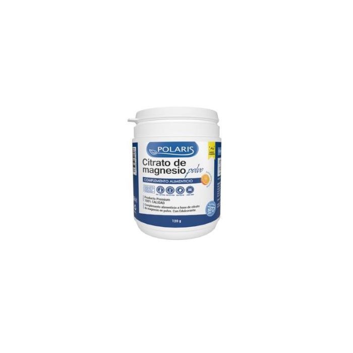 POLARIS Citrato Magnesio 120 g en polvo. Ayuda músculos y huesos. Sabor naranja. Sin gluten ni lactosa.