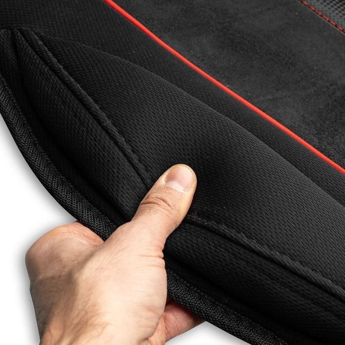 Momo Respaldo de Asiento MOMLSCU45BK Universal Coche Negro-Rojo con Espuma Acolchada Duradero Fácil de Limpiar 8