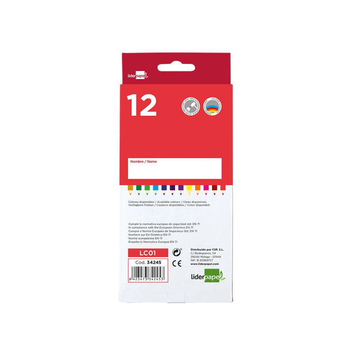 Liderpapel Lápices de Colores Caja de 12 Unidades Colores Surtidos, Mina Extrarresistente, Escritura Suave 3 Liderpapel Lápices de Colores Caja de 12 Unidades Colores Surtidos, Mina Extrarresistente, Escritura Suave 3