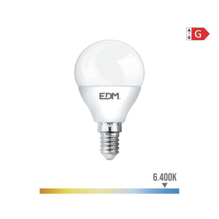 Edm Bombilla esférica LED E14 5W 400LM 6400K luz fría Ø4,5x8cm 0 Edm Bombilla esférica LED E14 5W 400LM 6400K luz fría Ø4,5x8cm 0