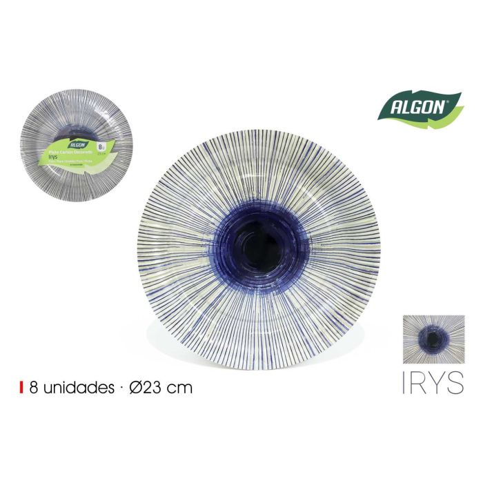 Inde Set de 8 Platos de Cartón Red Iris, 23 cm de Diámetro, Patrón Floral, Desechables, Algon (24 Unidades)