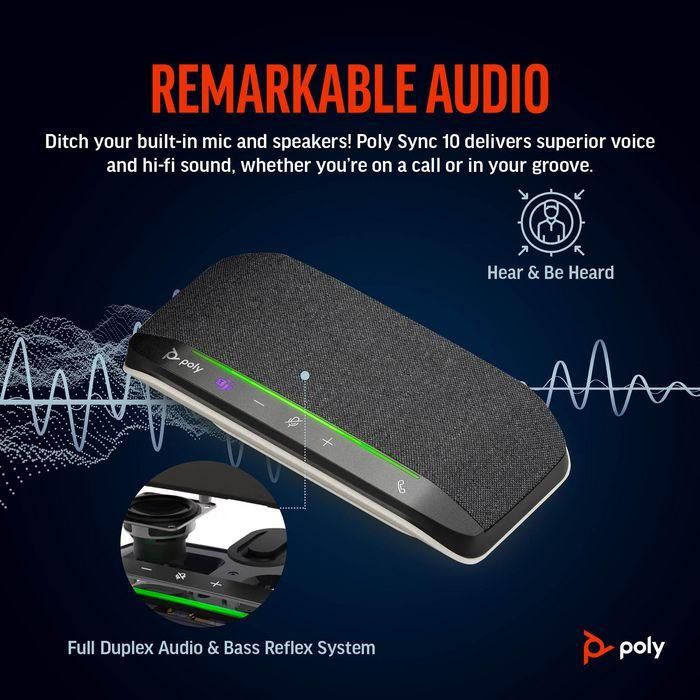 Poly Sync 10 Speakerphone USB Certificado Microsoft Teams y Zoom - Audio Full Dúplex, 2 Micrófonos, IP64 - Para Videoconferencias 1 Poly Sync 10 Speakerphone USB Certificado Microsoft Teams y Zoom - Audio Full Dúplex, 2 Micrófonos, IP64 - Para Videoconferencias 1
