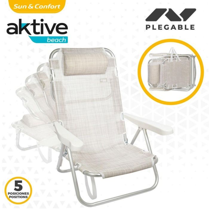 Silla Plegable con Reposacabezas Aktive Ibiza Beige 48 x 84 x 46 cm (2 Unidades) 2 Silla Plegable con Reposacabezas Aktive Ibiza Beige 48 x 84 x 46 cm (2 Unidades) 2