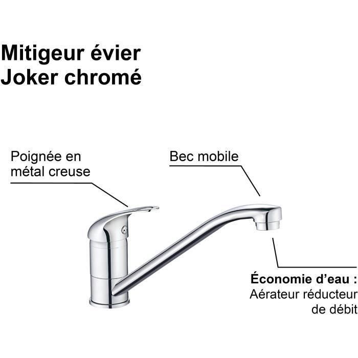 Mezclador de fregadero de cocina - Cromo - Reducción de caudal - Caño giratorio - JOCKER - EDOUARD ROUSSEAU 4 Mezclador de fregadero de cocina - Cromo - Reducción de caudal - Caño giratorio - JOCKER - EDOUARD ROUSSEAU 4