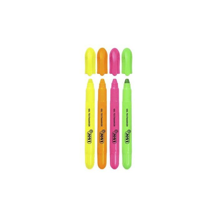 Jovi Marcador Fluorescente Gel Textmarker Neon, 140 mm, Colores Surtidos, Estuche 4 Unidades