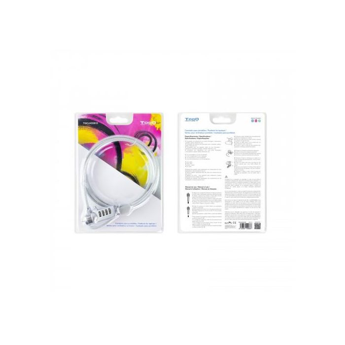 TOOQ CABLE DE SEGURIDAD T-LOCK CON COMBINACION PARA PORTATILES - BLOQUEO DE 4 DIGITOS - ACERO 4.5MM - LONGITUD 1.50M 8