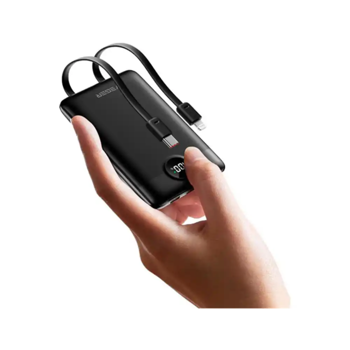 Veger Powerbank 10000mAh con Pantalla LCD y 2 Cables Integrados, Batería Auxiliar