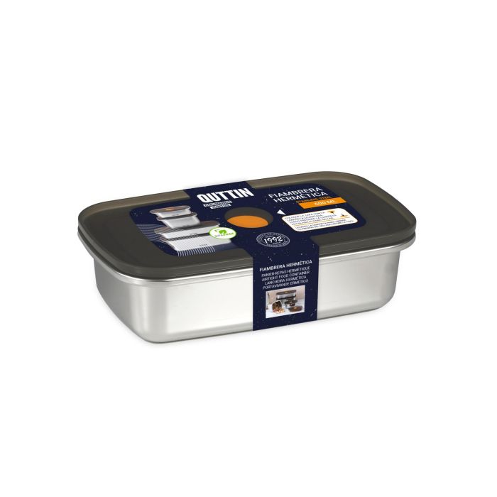 Fiambrera hermética rectangular de acero inoxidable Quttin 600 ml (12 Unidades) 4 Fiambrera hermética rectangular de acero inoxidable Quttin 600 ml (12 Unidades) 4
