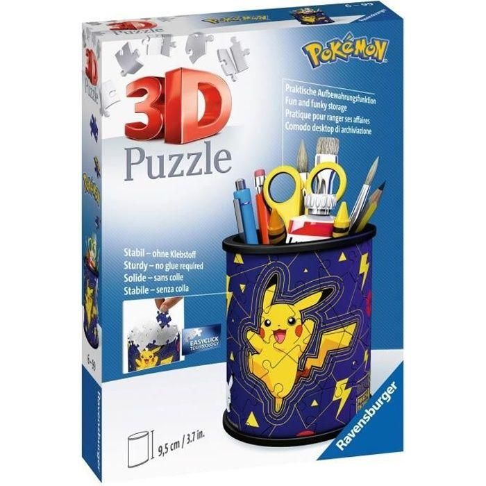 Ravensburger 11257 Puzzle 3D Pokémon Portalápices construible. Crea tu organizador de escritorio con diseño Pokémon para niños +8 años.