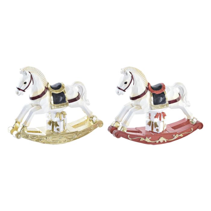 DKD Home Decor Figura de Caballo Decoración de Navidad Tradicional, Resina Roja y Dorada, Set de 2 Unidades Surtidas, 4x14x11 cm