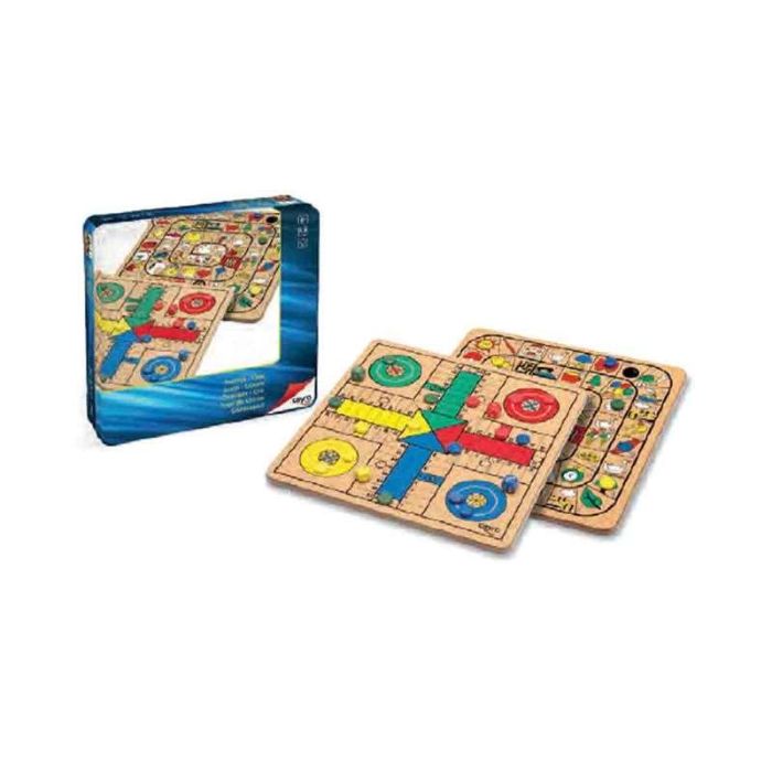 Juego parchis 4 y oca de madera en caja de metal 25,5x25,5 cm 2 Juego parchis 4 y oca de madera en caja de metal 25,5x25,5 cm 2